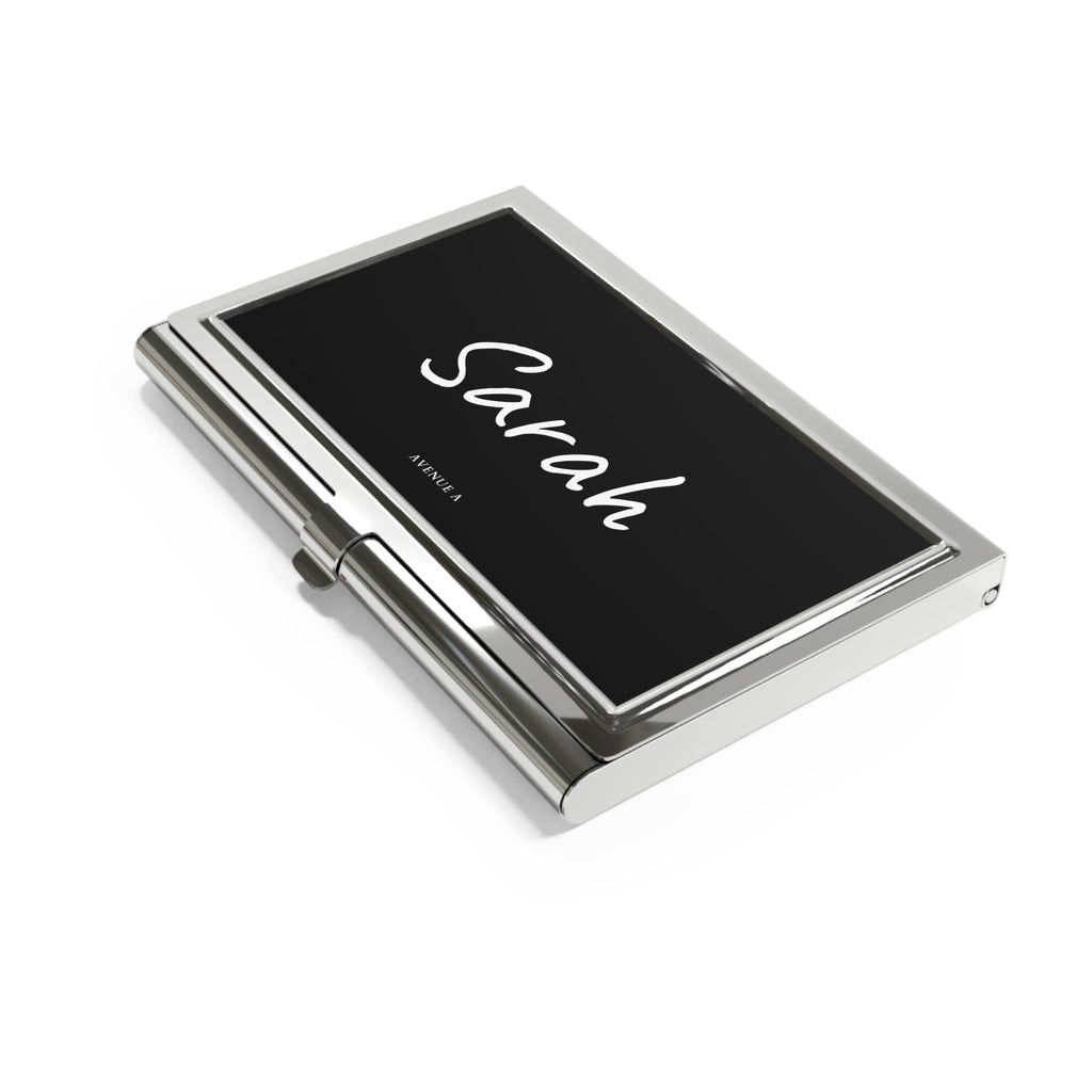 Personalized Black Script Business Card Holder