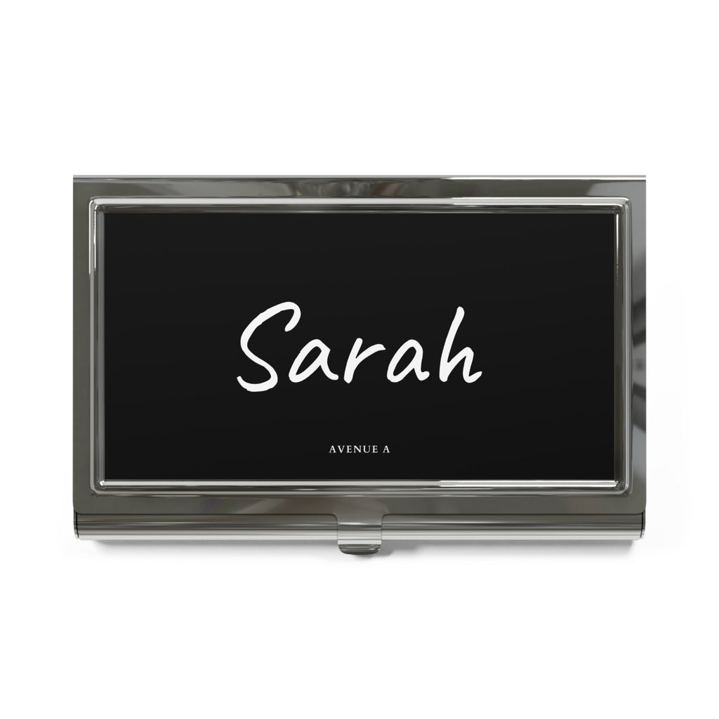 Personalized Black Script Business Card Holder
