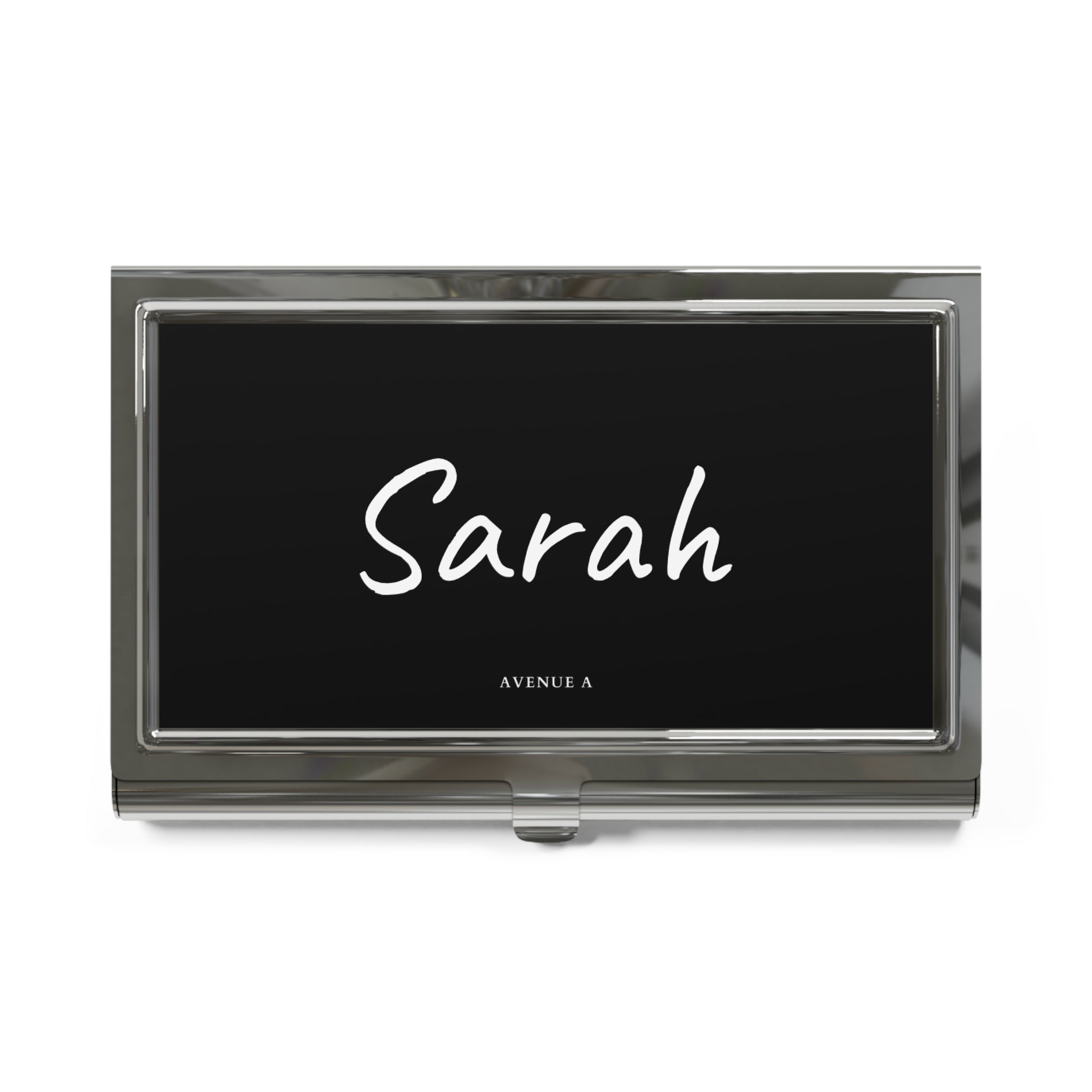 Personalized Black Script Business Card Holder