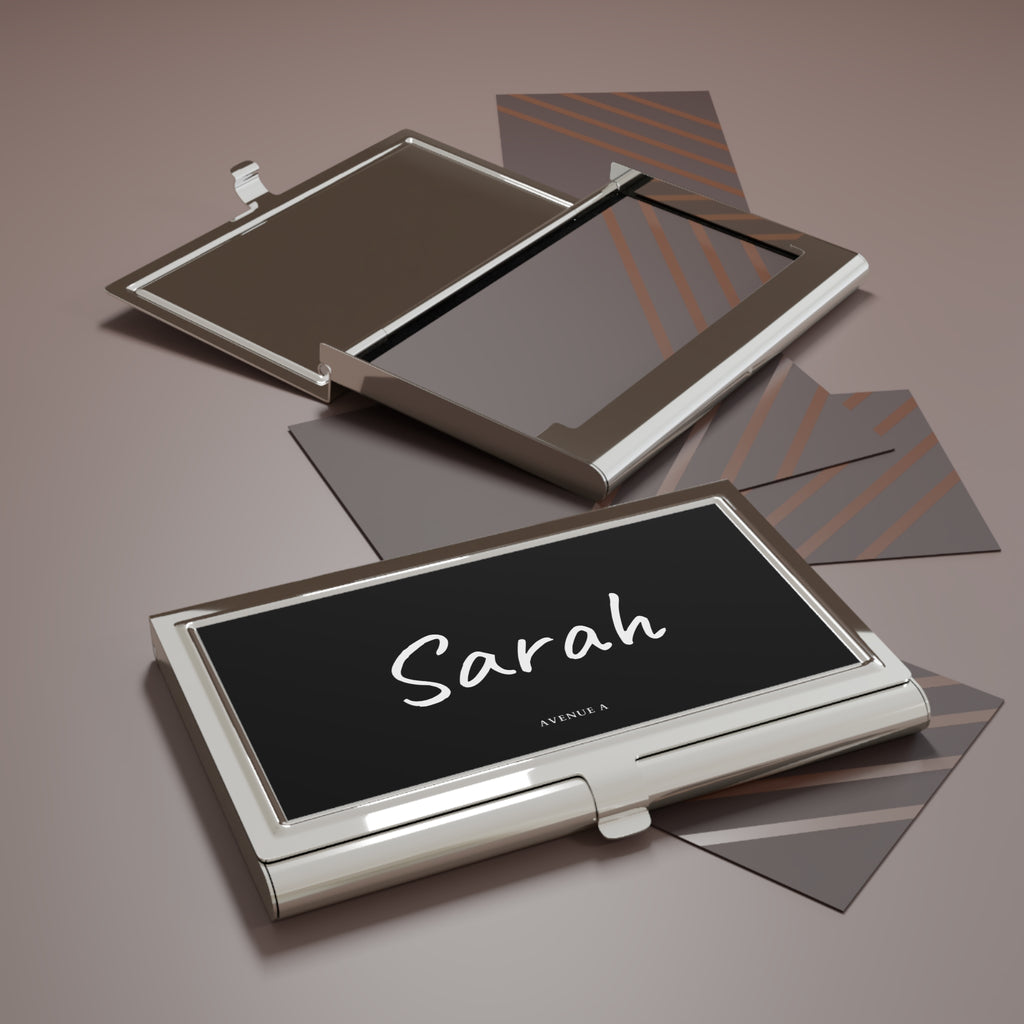 Personalized Black Script Business Card Holder
