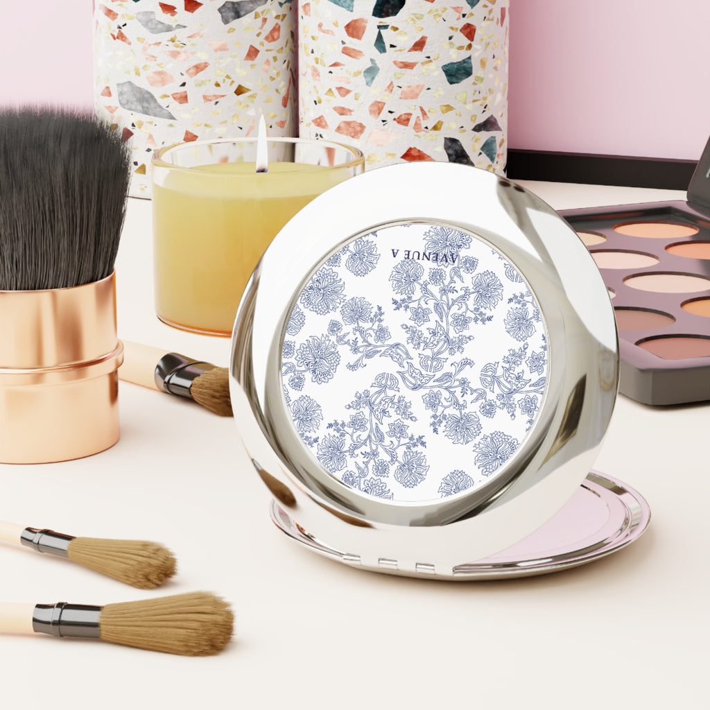 Blooming Blue Compact Travel Mirror