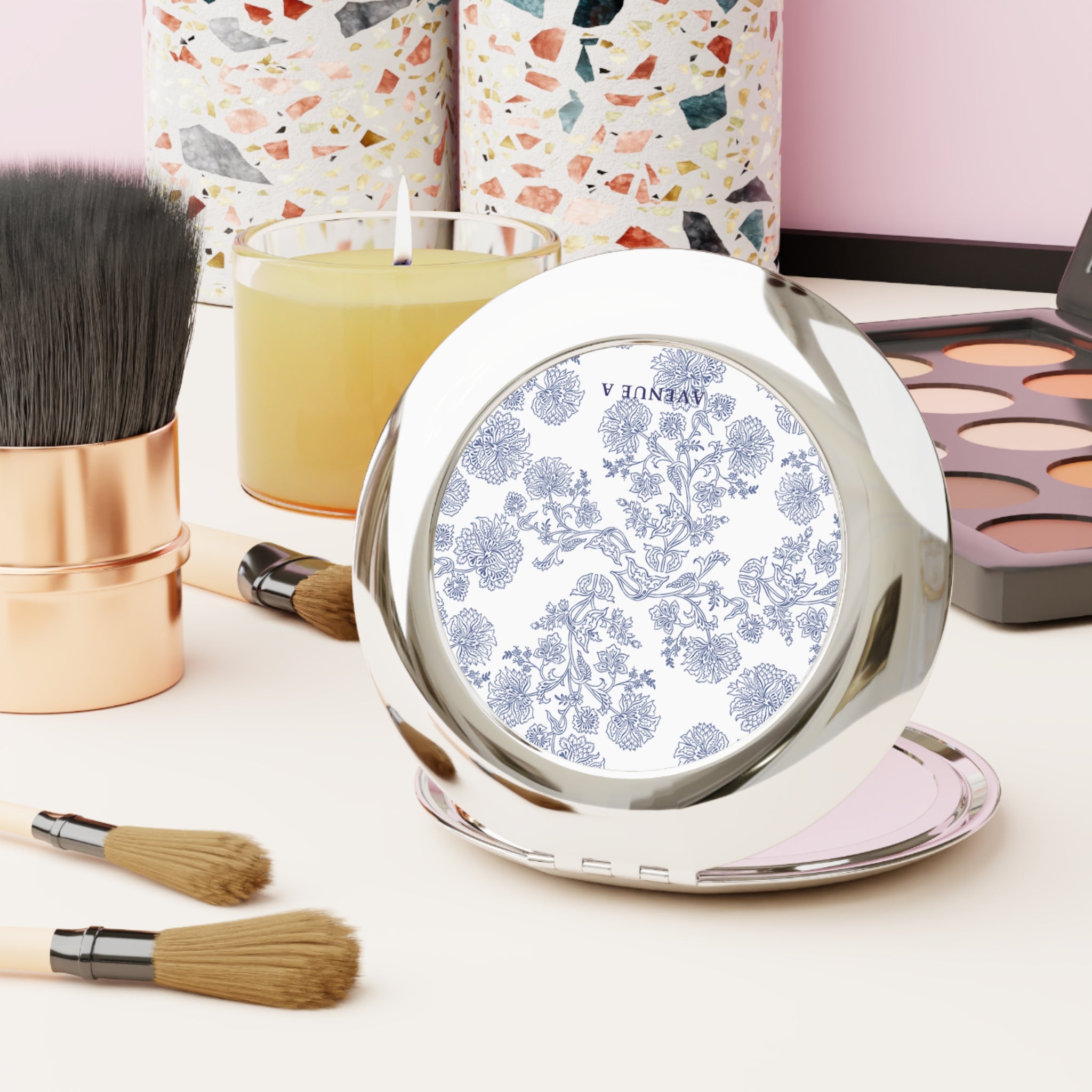 Blooming Blue Compact Travel Mirror